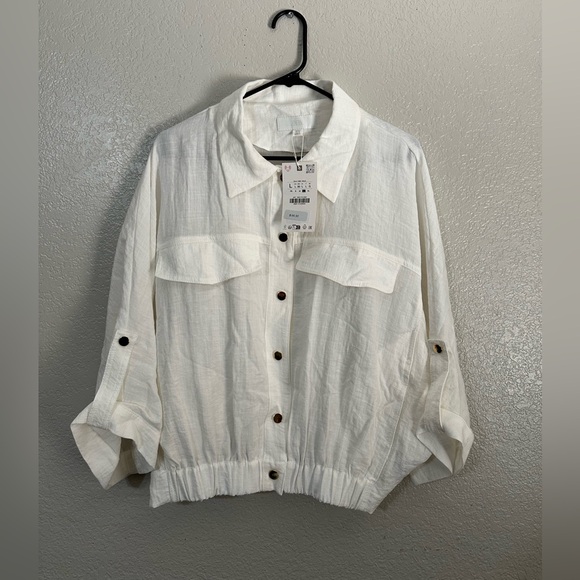 Zara women’s short sleeve safari blouse size large - Picture 1 of 7